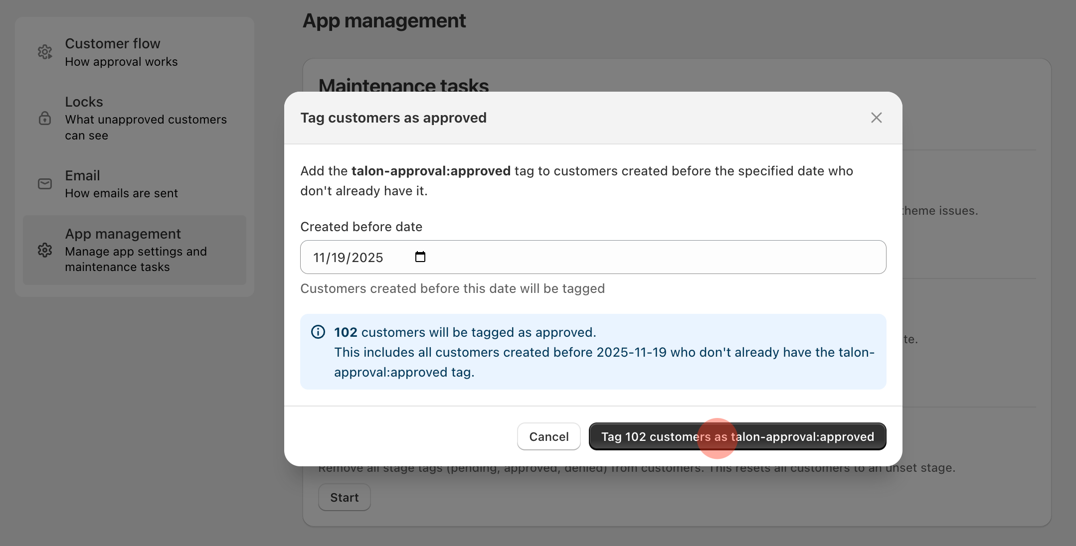Tagging customers as approved